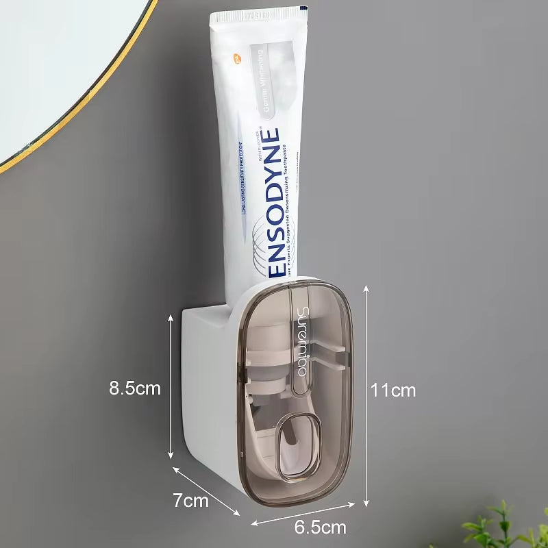 Effortless Oral Care: Automatic Wall-Mounted Toothpaste Dispenser and Toothbrush Holder