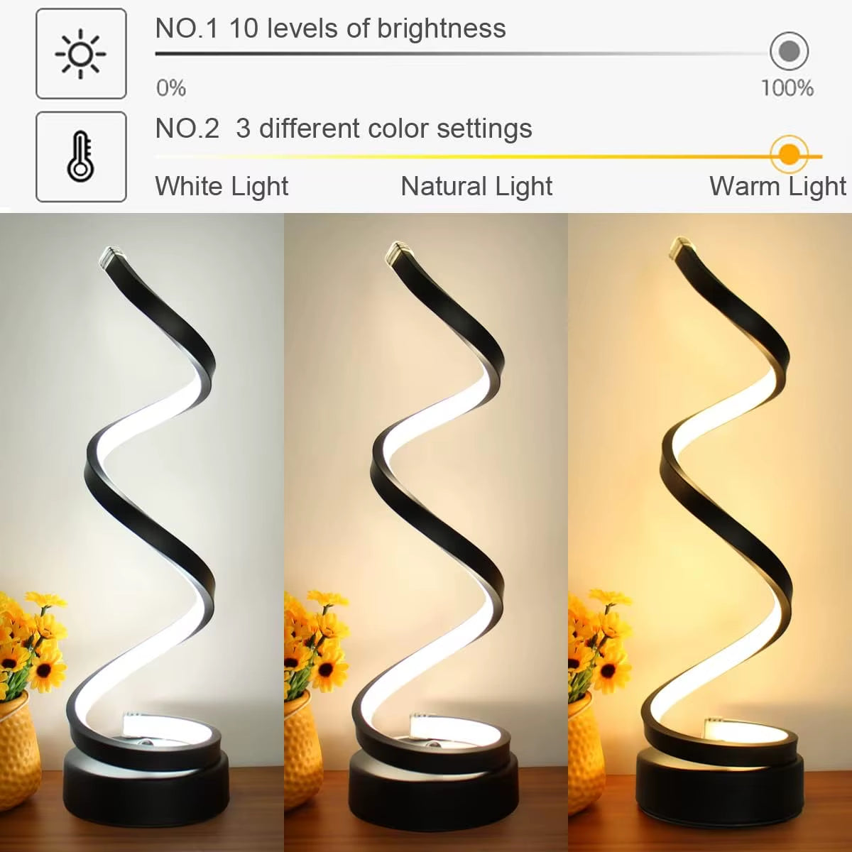 Illuminate Your Space with the Modern Minimalist LED Table Lamp – Dimmable Spiral Design in 3 RGB Colors for Bedroom, Living Room, and Office