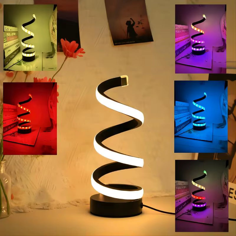 Illuminate Your Space with the Modern Minimalist LED Table Lamp – Dimmable Spiral Design in 3 RGB Colors for Bedroom, Living Room, and Office