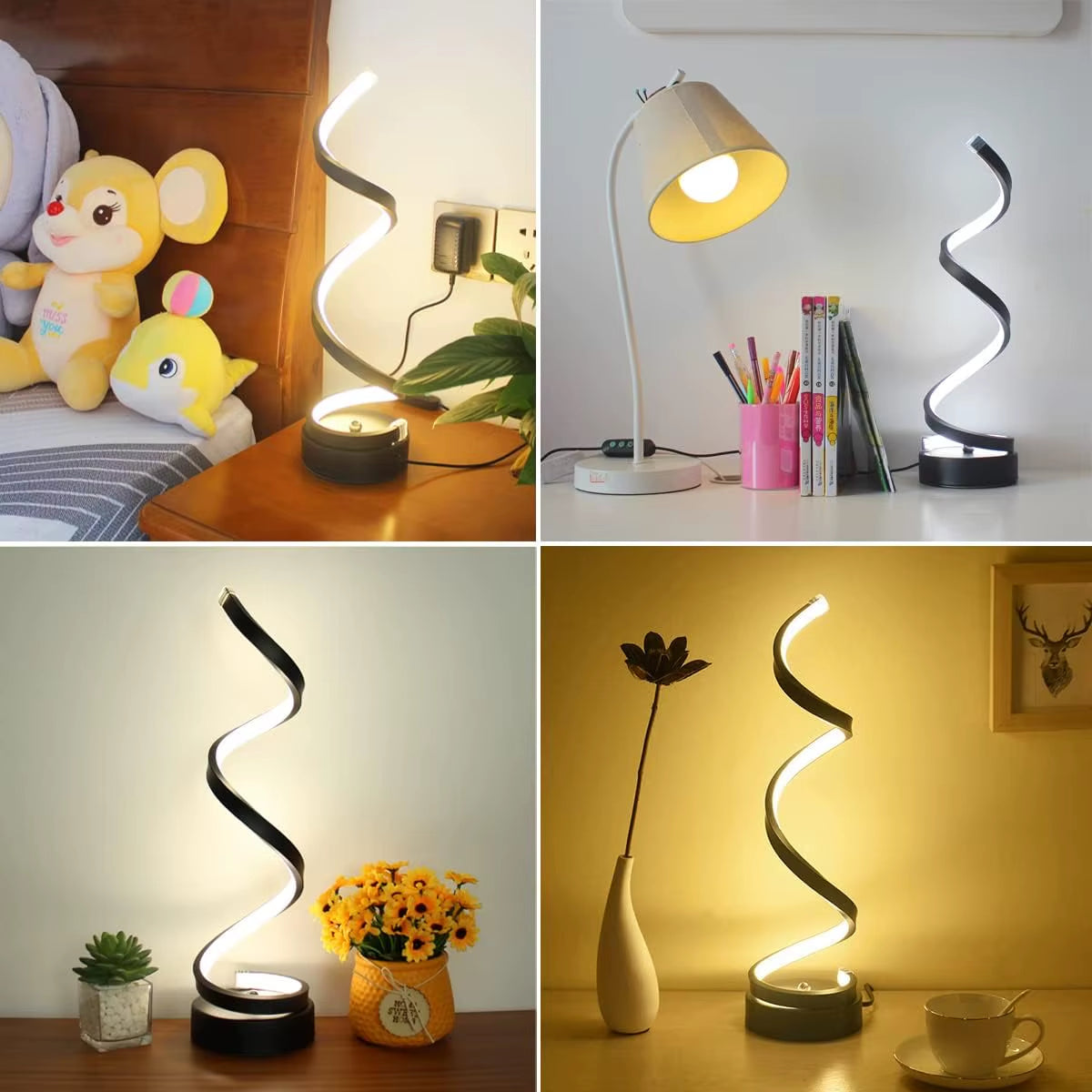 Illuminate Your Space with the Modern Minimalist LED Table Lamp – Dimmable Spiral Design in 3 RGB Colors for Bedroom, Living Room, and Office