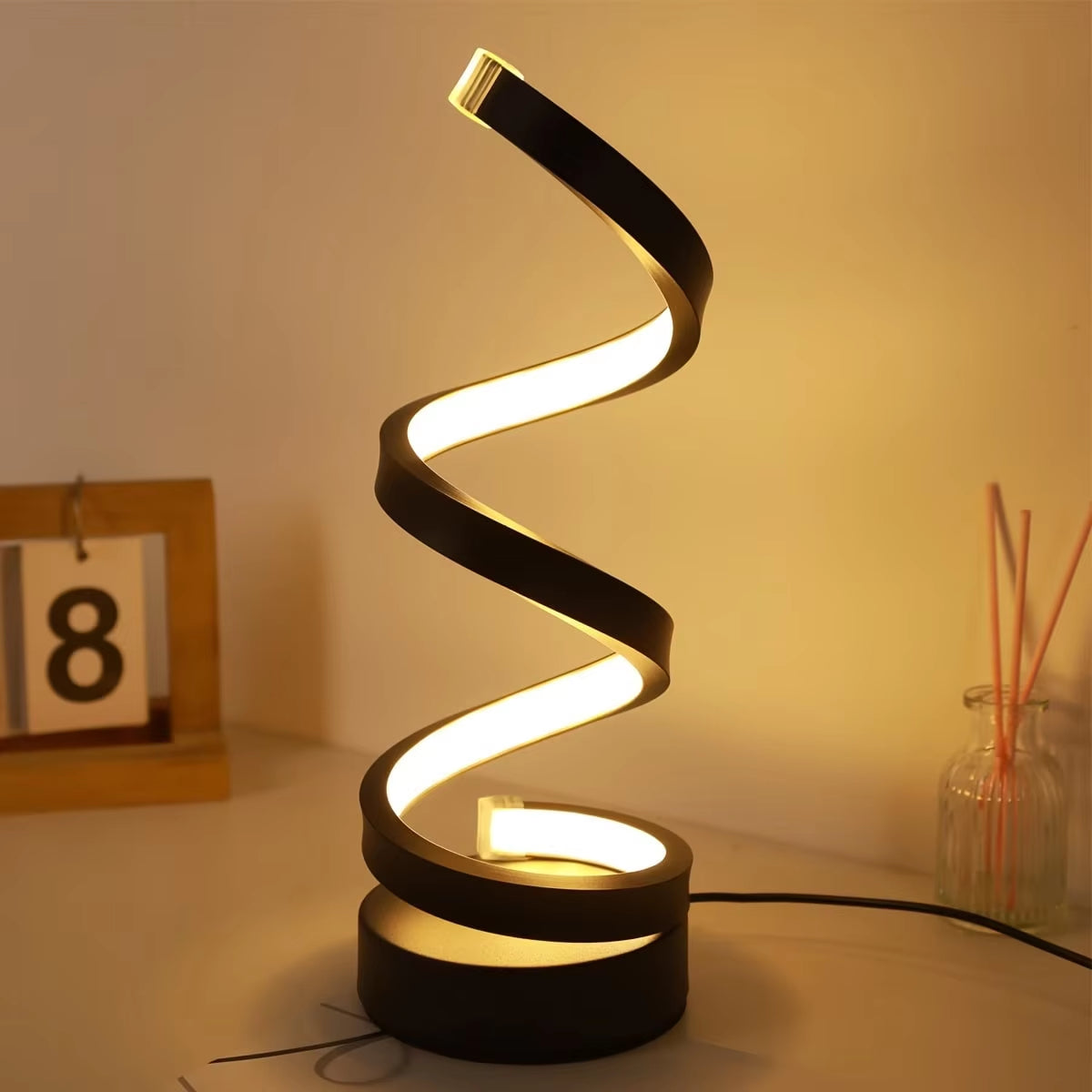 Illuminate Your Space with the Modern Minimalist LED Table Lamp – Dimmable Spiral Design in 3 RGB Colors for Bedroom, Living Room, and Office